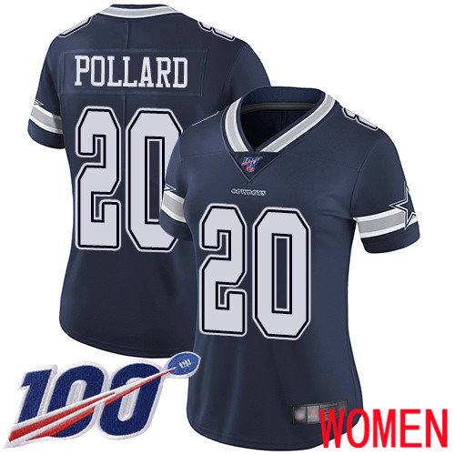 Women Dallas Cowboys Limited Navy Blue Tony Pollard Home #20 100th Season Vapor Untouchable NFL Jersey